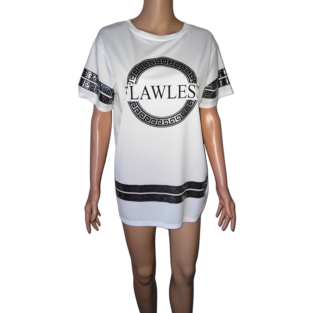 White and silver short sleeve top.